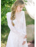 Long Sleeve Ivory Lace V Back Wedding Dress